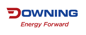 red and blue Downing logo with "energy forward" tagline