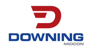 red and blue Downing MidCon logo