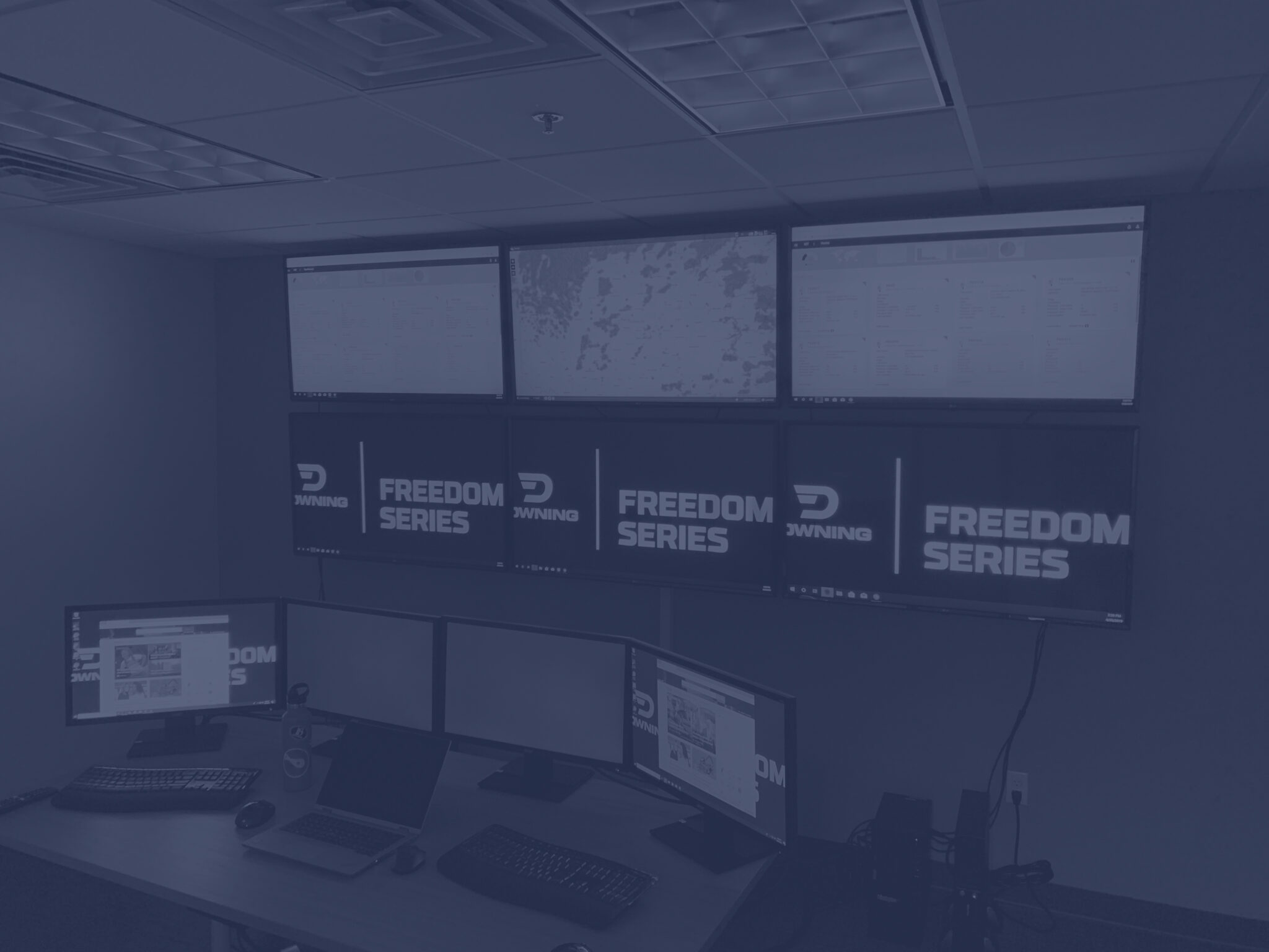 Freedom Series control center with blue overlay