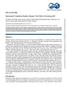 Society of Petroleum Engineers Preview of technical paper titled "Automated Completion Surface System; The Path to Fracturing 24/7"